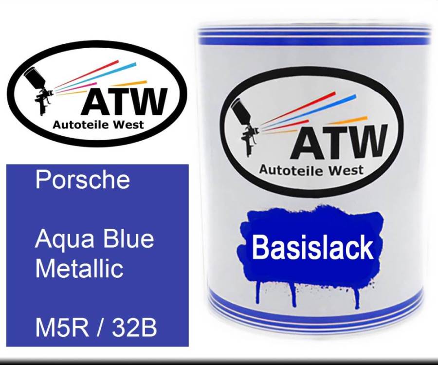 Porsche, Aqua Blue Metallic, M5R / 32B: 1L Lackdose, von ATW Autoteile West.